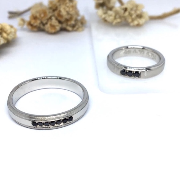 Cincin Kawin Couple Palladium 5% & Emas Putih 5% PL01 - Bebas Request Model Cincin Custom - Free Uki