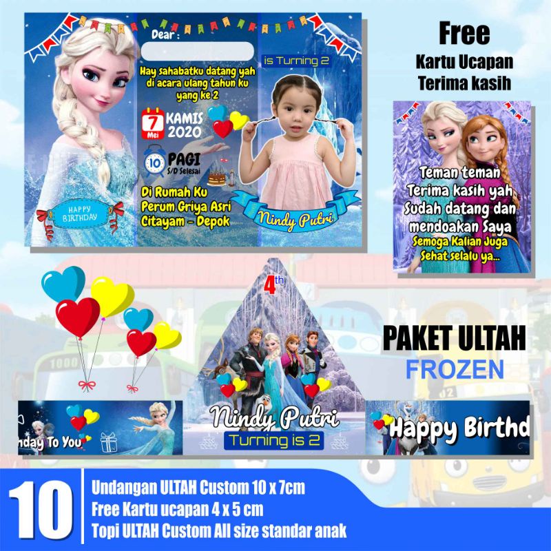 Undangan ulang tahun anak frozen / undangan ulang tahun anak doraemon / Topi ultah anak