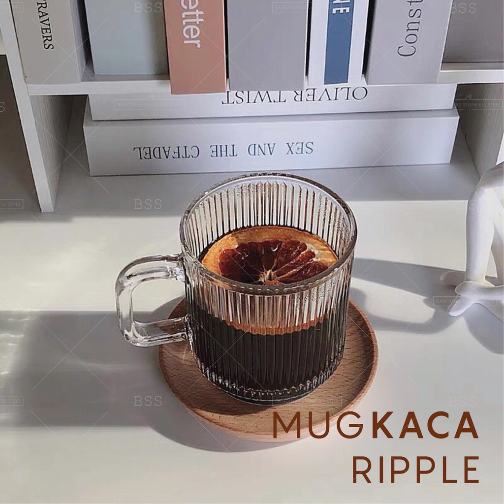 Mug Kaca Minum Ripple Cangkir Gelas Kaca 350ML Glass Kopi Jus Juice Teh Cantik Unik Pegangan