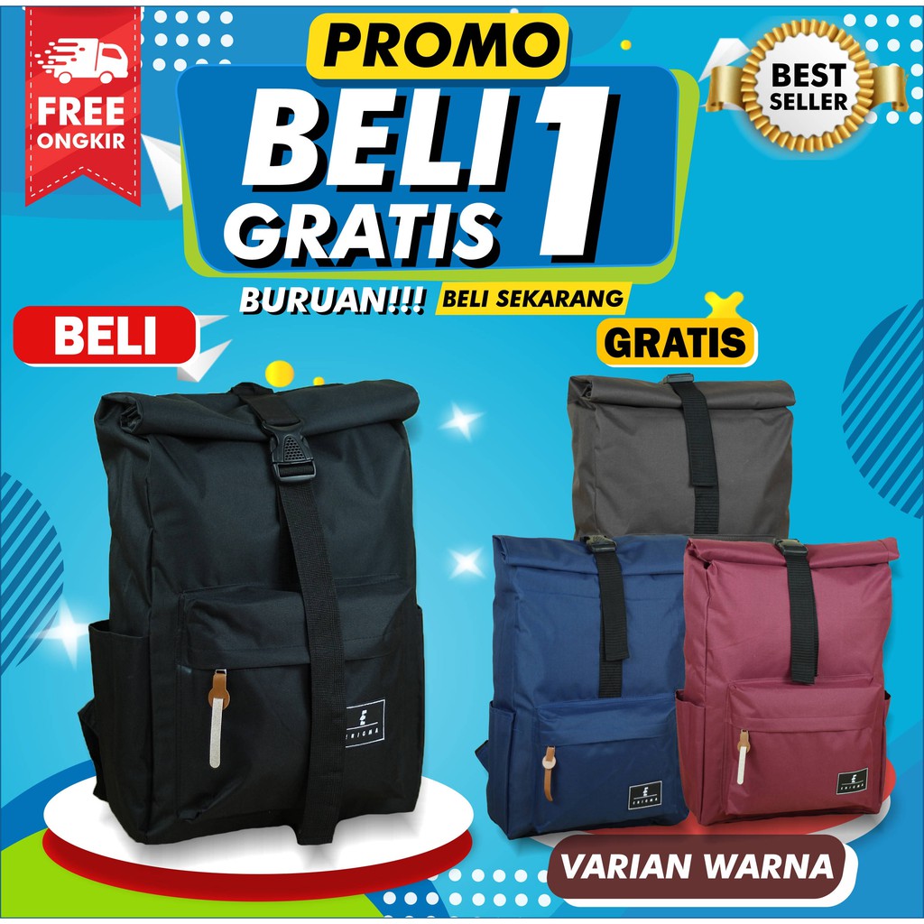 BELI 1 GRATIS 1 BACKPACK ROLLTOP GULUNG RANSEL SEKOLAH KULIAH PIKNIK TRAVELLING TAS GENDONG BESAR