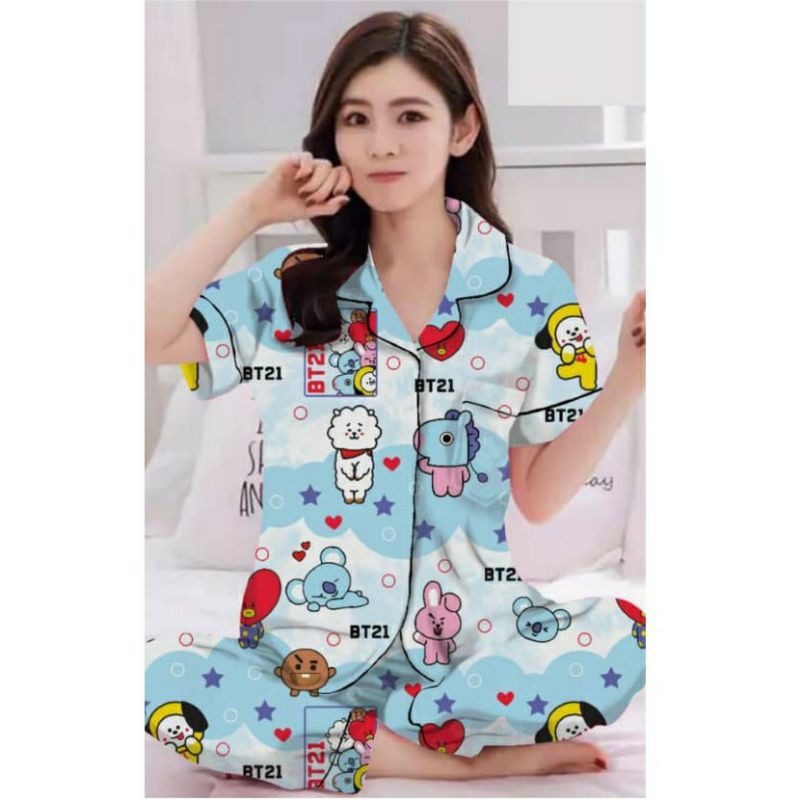 Happy Shopping Fashion Piyama Baju Tidur Dewasa CP BT21 Fit To XL
