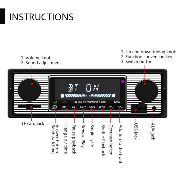 MURAH TAPE MOBIL BLUETOOTH 12V 1Din FM Receiver AUX USB SD Card Slot SX-5513