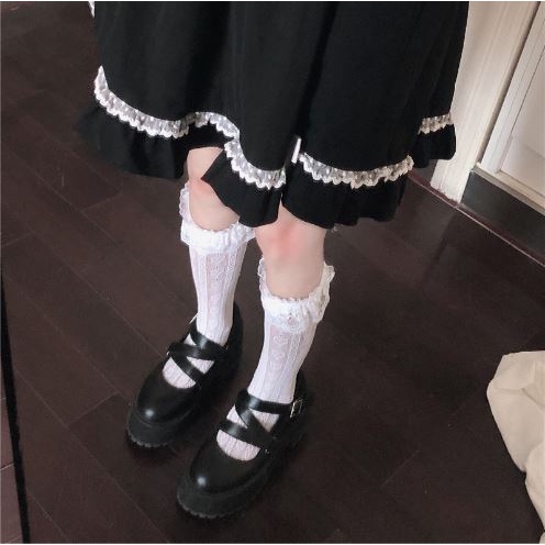 LS-05 Kaos Kaki RENDA LOVE Lace Cosplay Lolita Japan Jepang Socks Selutut Overknee