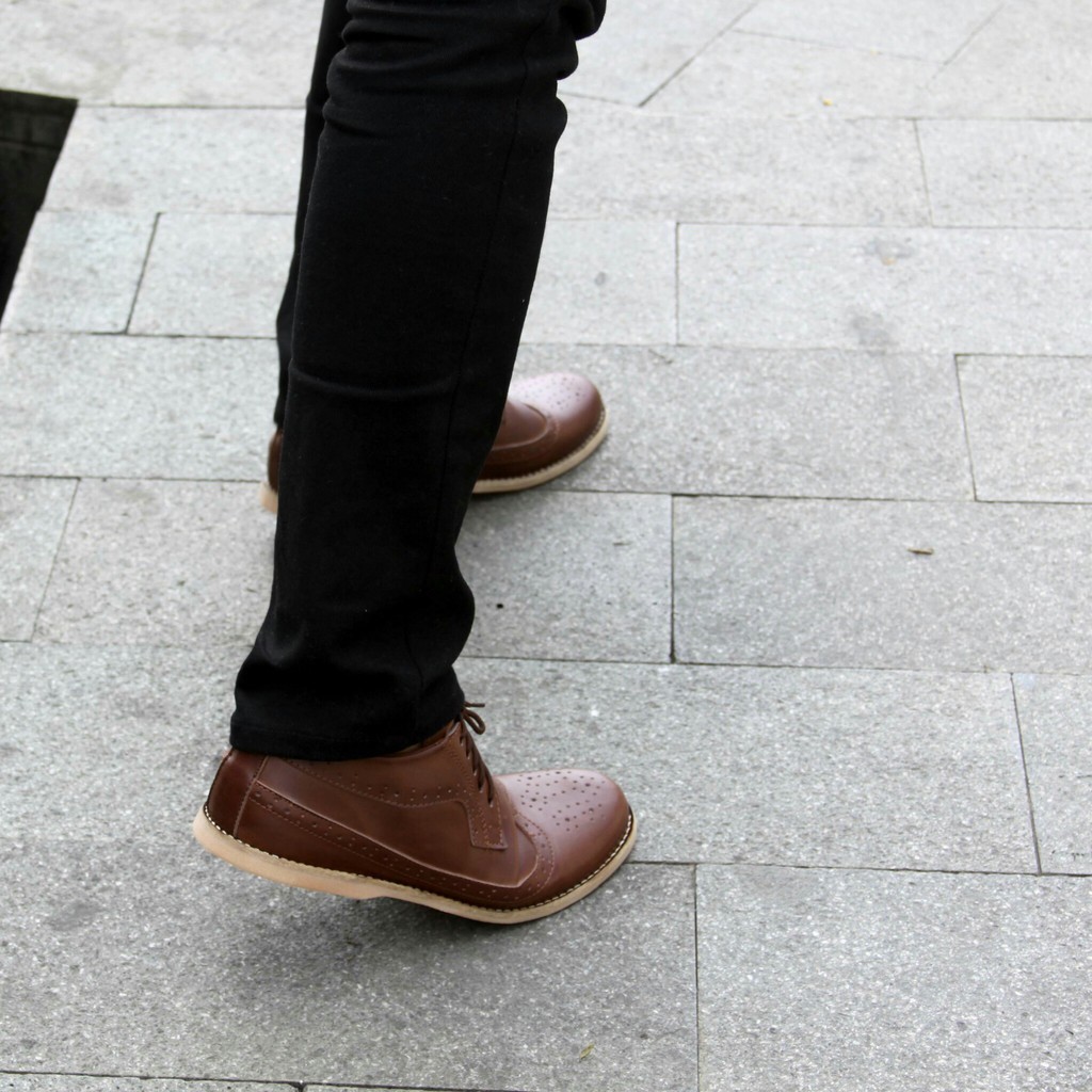 King Brown | Sepatu Pantofel Vintage Ori Klasik Kulit Pria Cowok Men Wingtip Footwear | FORIND Joey