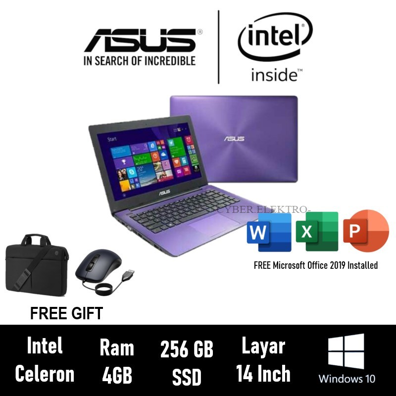 Laptop Asus intel celeron RAM 8GB SSD 256GB FREE MOUSE + TAS