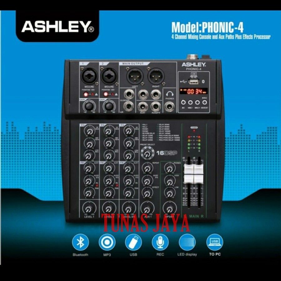 Mixer Ashley Phonic 4 Original - 4 Channel Plus Hardcase PHONIC4