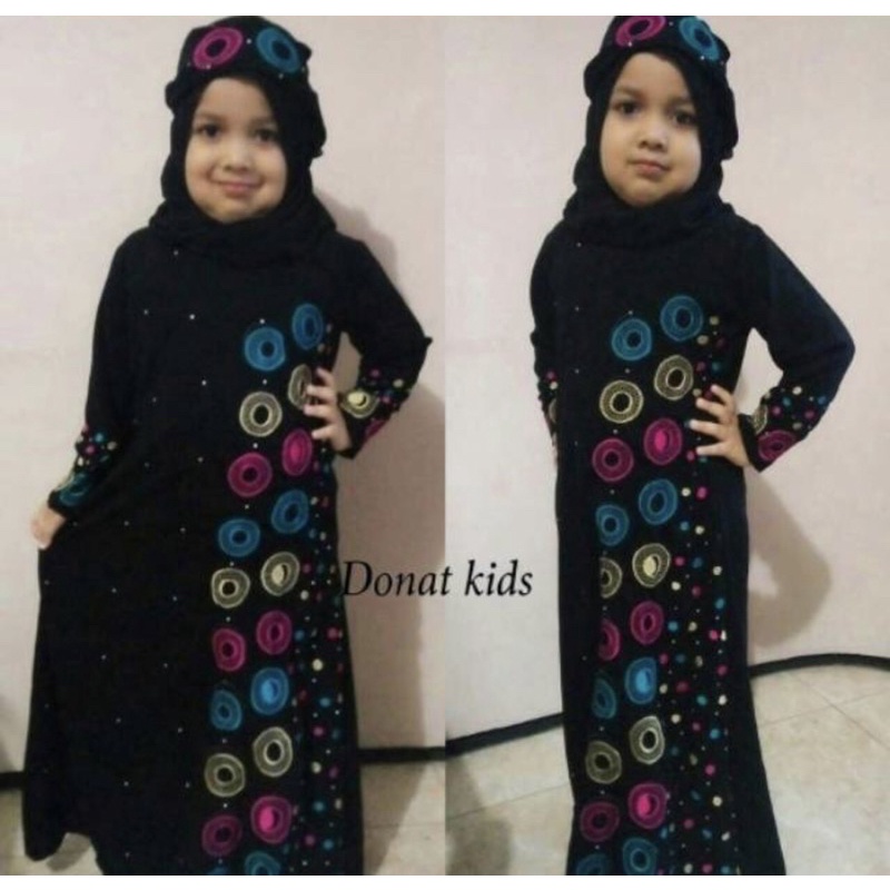 GAMIS ABAYA ANAK BORDIR DONAT + PASMINA CANTIK LUCU MURAH MERIAH HARGA LEBAY COD