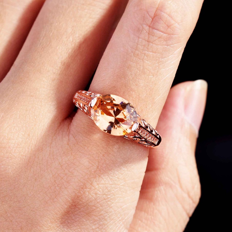 Fancyqube Cincin Pernikahan Warna Rose Gold Champagne Morganite Ziron Hollow Gaya Vintage Untuk Wanita