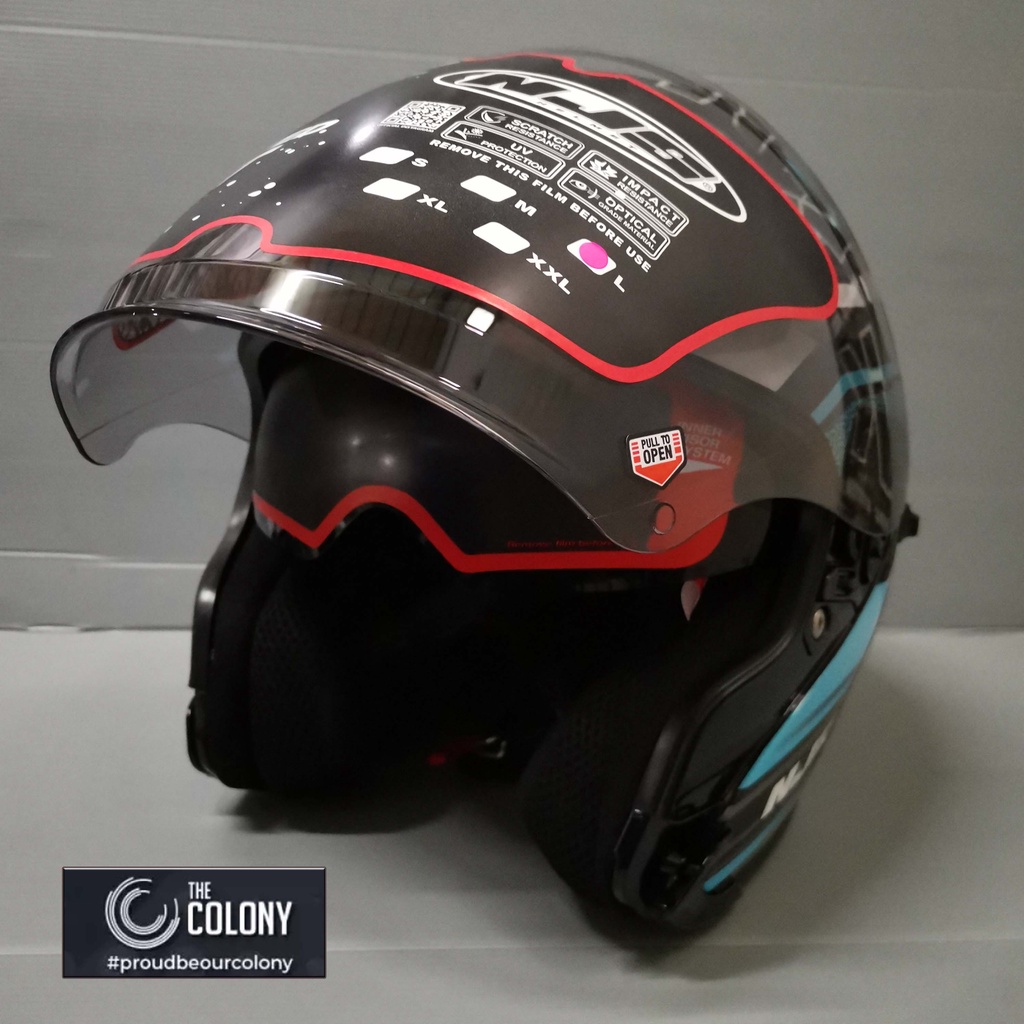 HELM NJS KAIROZ KAIROS MOTIF ZENITH BLACK BLUE DOUBLE VISOR-1