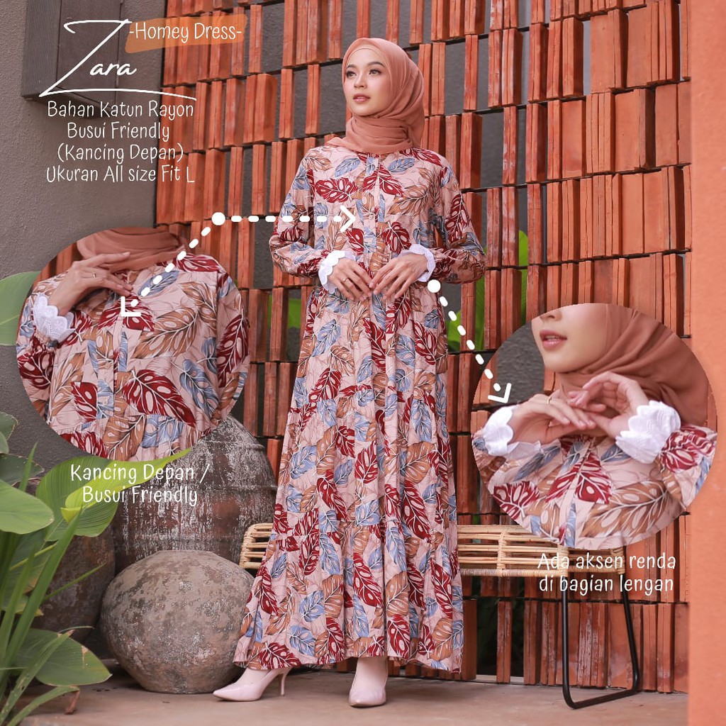 Terlariss!!(bisa cod)Homey Dress Motif-Homey Dress Zara-Bahan Katun Rayon-Busana Muslimah Dewasa