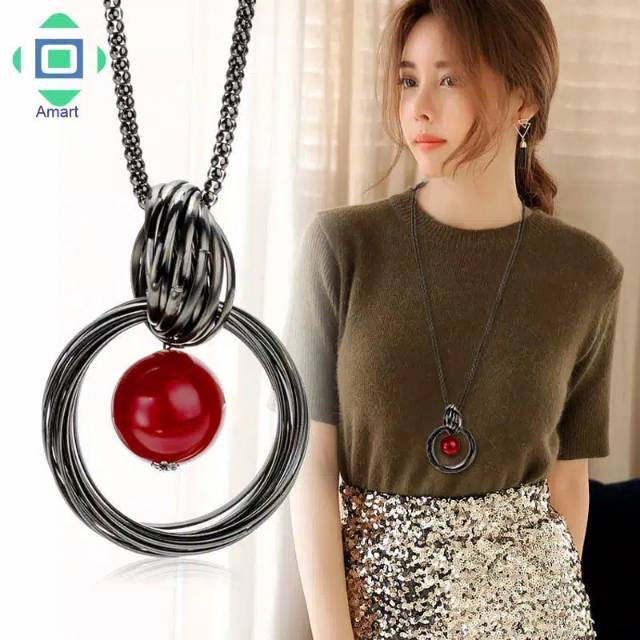 AKSESORIS Kalung Rantai Panjang Liontin Bola Mutiara Bulat untuk Wanita