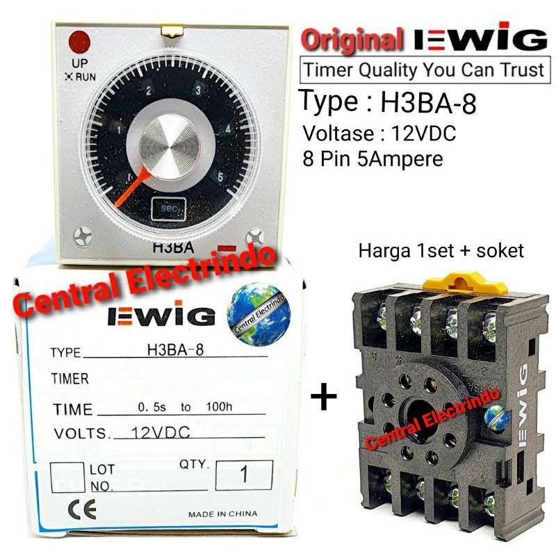 Timer H3BA-A8 12VDC EWIG + Socket 8Pin EWIG.