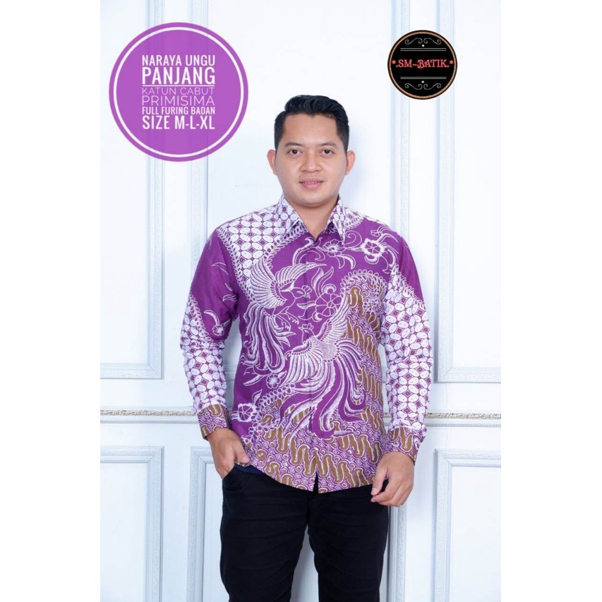 Kemeja batik warna ungu lilac / batik lengan panjang terbaru warna ungu/ baju batik pria warna ungu