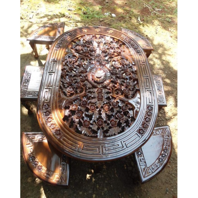 pujanggamebel meja lesehan osin oval 6 kursi