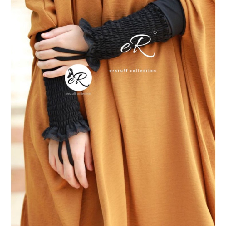 HANDSOCK RING SMOCK RENDA HITAM / MANSET CINCIN RENDA KERUT BALLON