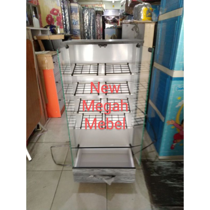 rak sepatu pintu kaca + laci 05 promo