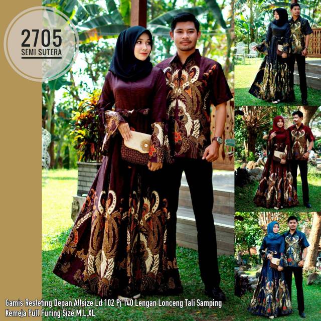 Couple long dress kondangan batik semi sutera sarimbit pesta sutra