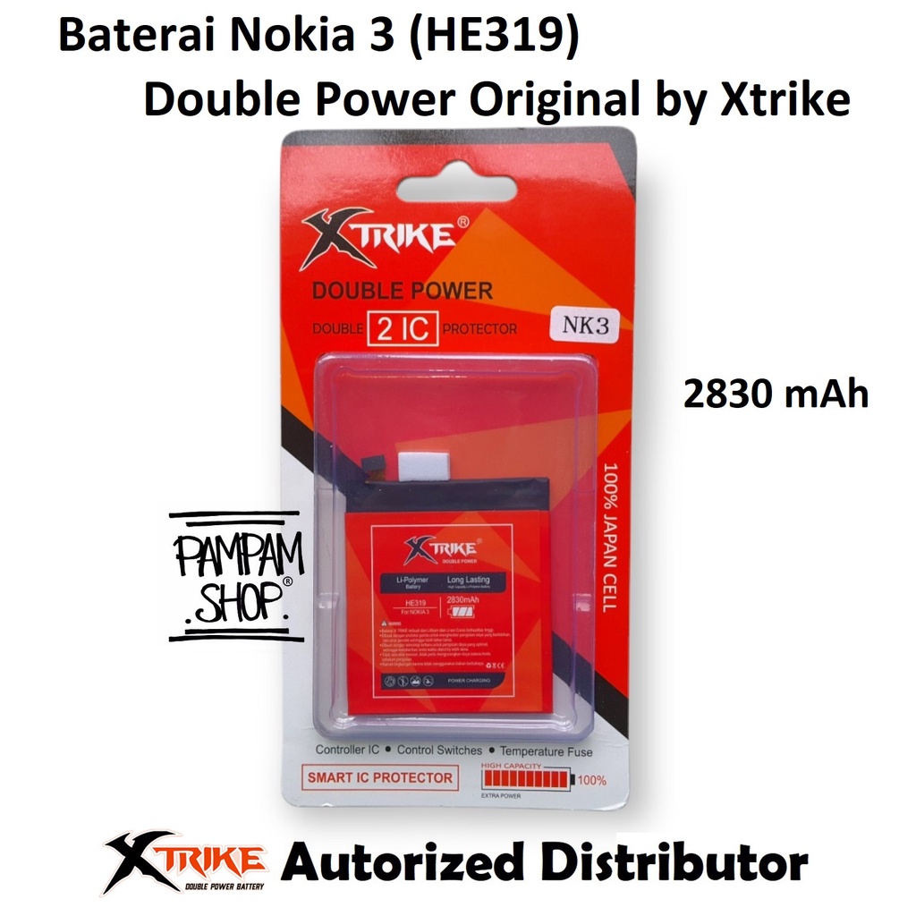 Baterai XTRIKE Double Power Nokia 3 HE319 Original Batre Batrai Battery Ori Handphone HP