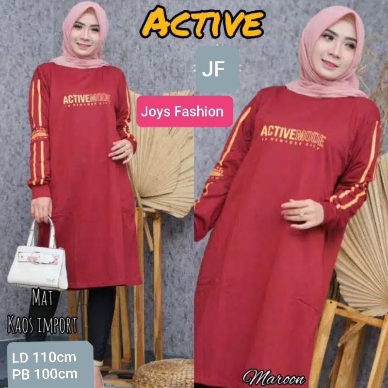 JF Tunik Kaos Wanita Lengan Panjang Jumbo Dewasa Terbaru Babyterry Wanita Muslimah Terbaru ACTIVE MODE