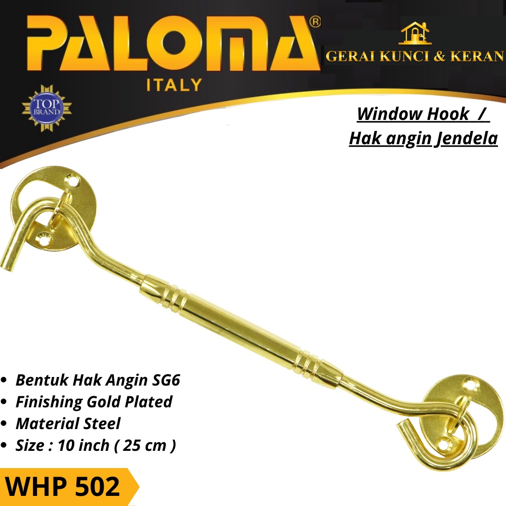 HAK ANGIN PENAHAN JENDELA WHP 502 STEEL 10&quot; INCH 25CM  WINDOW HOOK CANTOLAN GOLD