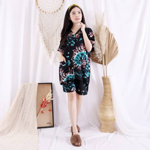 Setelan Piyama Wanita Pendek HP Satu Set Tie Dye Rosei Jumbo XXL Big Size Baju Tidur Wanita Cewek Casual Setelan Rayon One Set Cantik-ELVI TOSCA