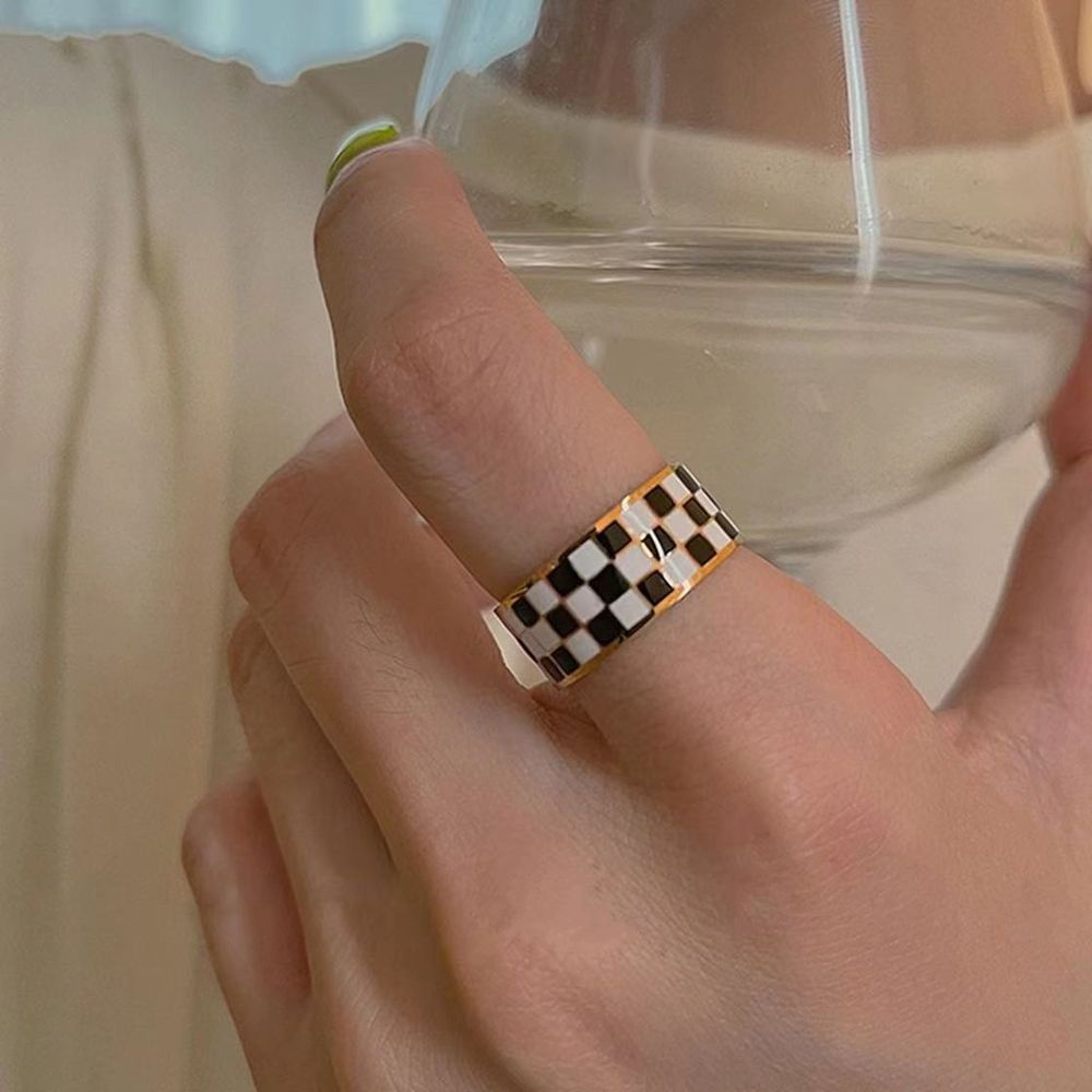 Mxbeauty Cincin Model Terbuka Motif Kotak-Kotak Warna-Warni Gaya Vintage Korea Untuk Wanita