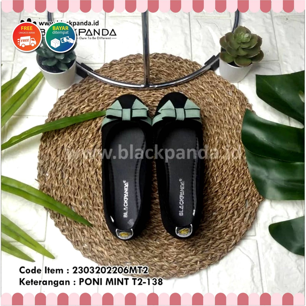 Blackpanda Flat Shoes / Sepatu Black Panda / Sepatu Wanita / Flatshoes Wanita / Black Panda Poni Hijau