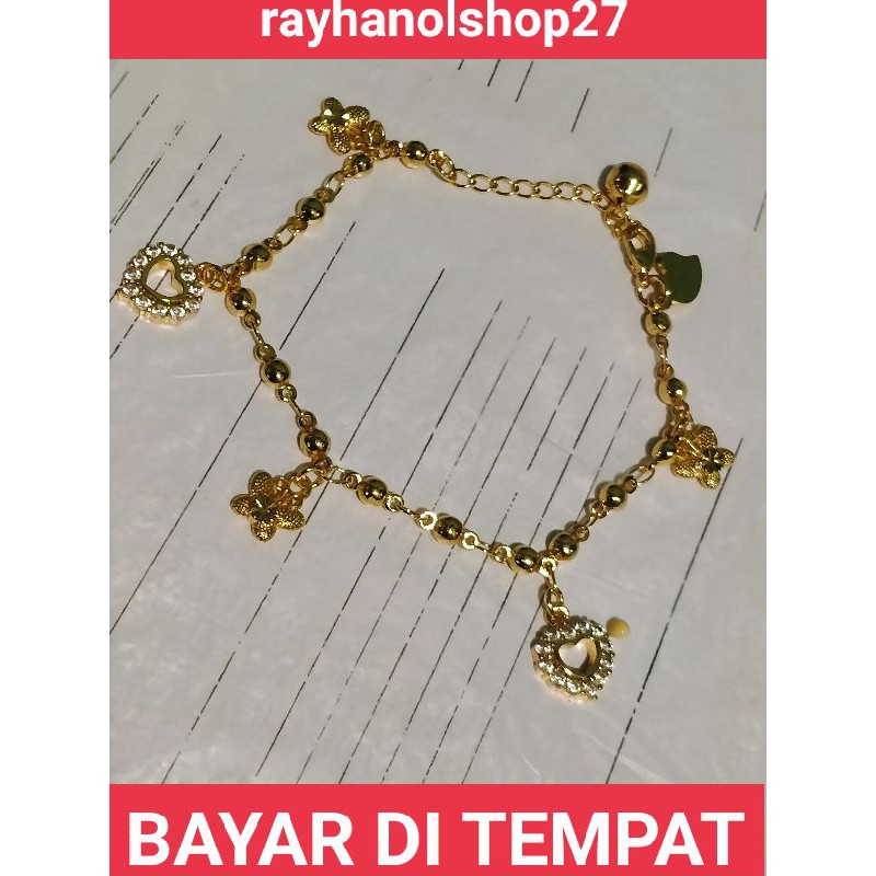 GELANG TANGAN TITANIUM WANITA DEWASA MOTIF TERBARU LOVE DAN BINTANG FULL PERMATA LAPIS EMAS 24 K