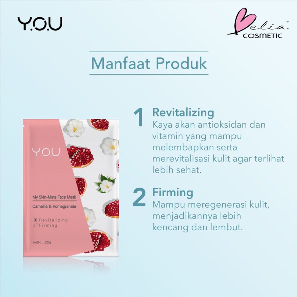 ❤ BELIA ❤ YOU My Skin - Mate Face Mask 22g | Sheet Masker Y.O.U makeups Skin Care (✔️BPOM)