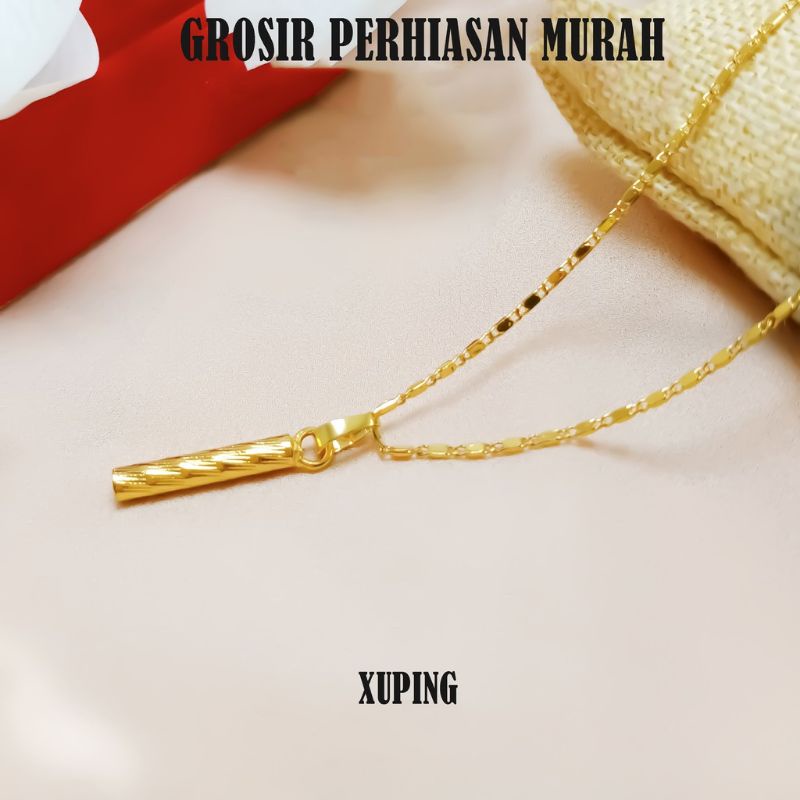 Kalung Titanium 24k Belut Gold Anti Luntur Liontin Bambu Cantik Perhiasan Fashion Wanita