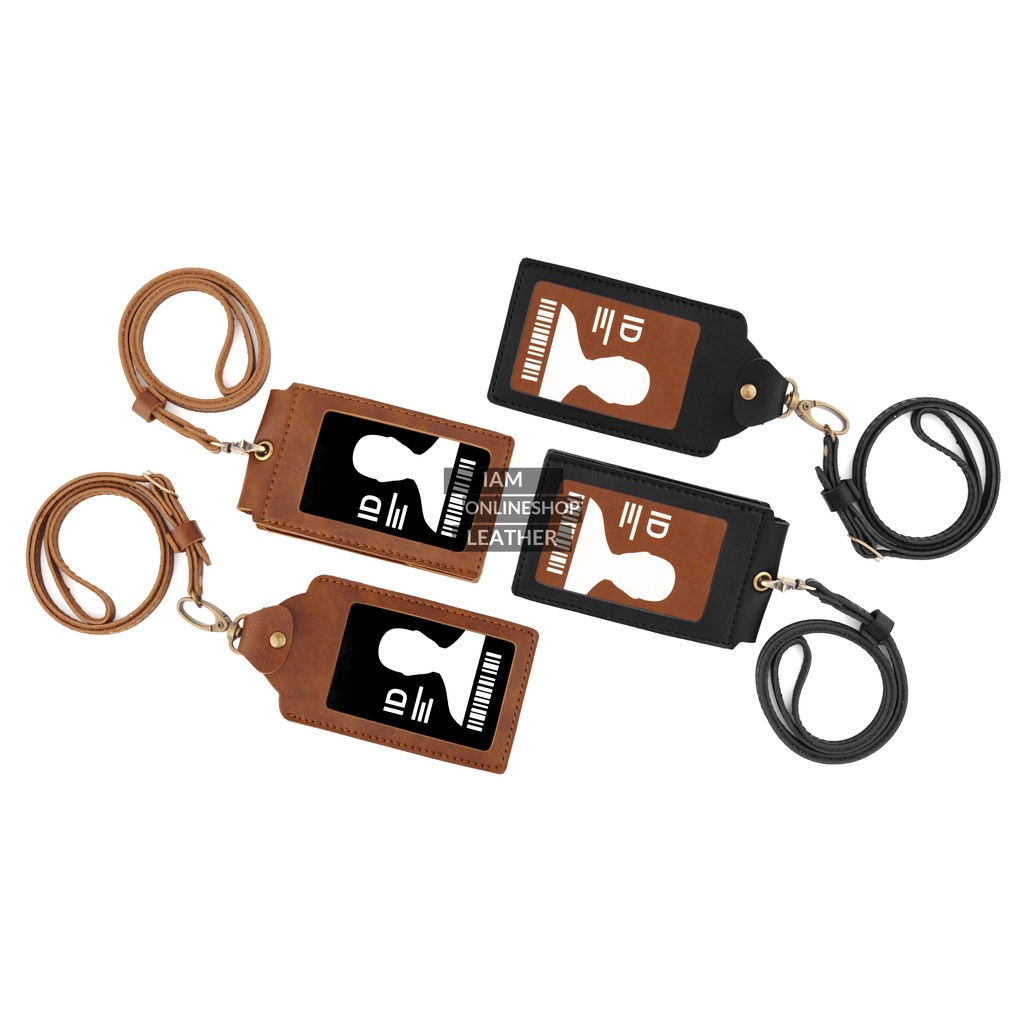 Front Name Tag Quick Card Holder Lanyard Kulit Id Card Holder Gantungan Nama Kartu Multifungsi Kalung Kantor Pria Wanita