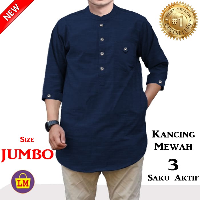DG 10758 10762 10766 Baju Koko QURTA TRIKHAN Super Jumbo Baju Pria Muslim Terlaris Termurah-NAVY BLUE