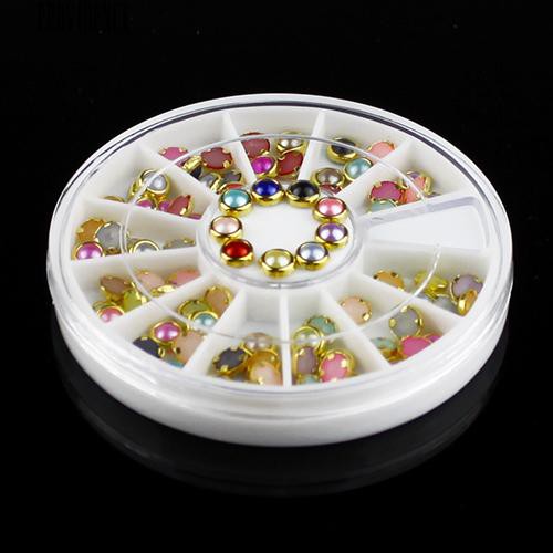 [Bayar Di Tempat] 5mm Paduan Berwarna Putaran Nail Art Rhinestone Pearl Wheel Dekorasi Alat