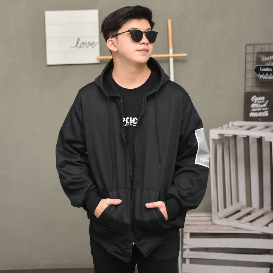 Luckyy Five Hoodie Pria Wanita Jackettt Hitam Oversize Vintage