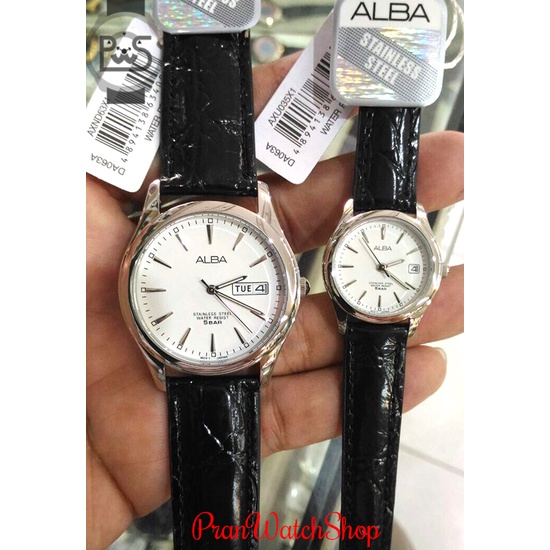 Jam Tangan ALBA Pria Wanita Kulit Hitam AXND63 AXU035 Original Bergaransi 1 Tahun Couple