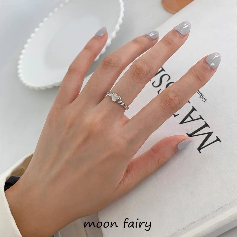 YEEZII 2pcs / Set Cincin Model Terbuka Dapat Disesuaikan Bentuk Hati Warna Silver Untuk Wanita