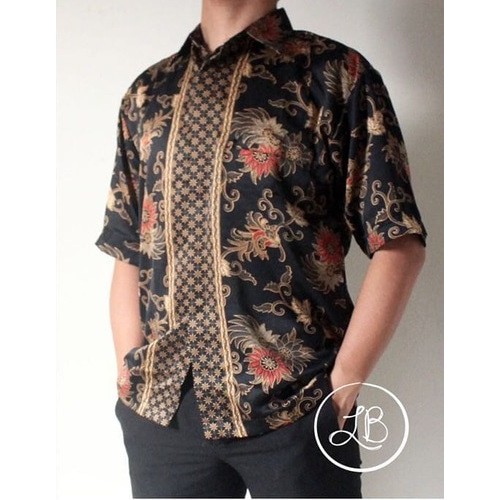 Kemeja Batik Pria Pendek Motif Melati Silver