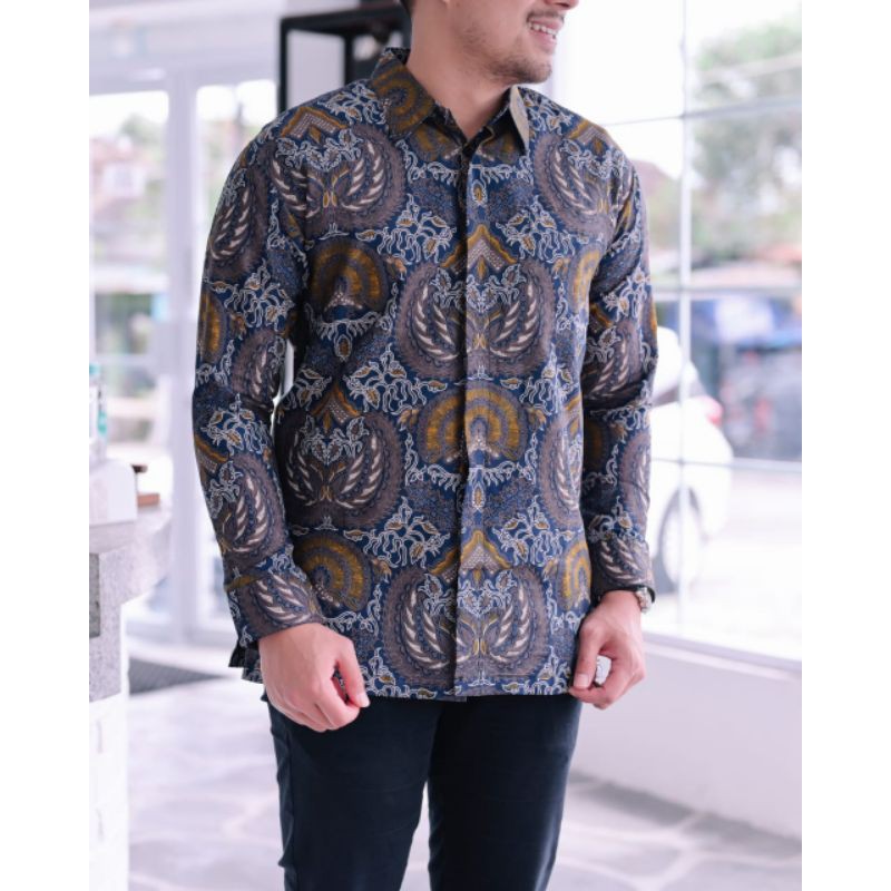 KEMEJA BATIK PREMIUM Batik lengan panjang gondrowaru navy katun halus baturaden reguler fit