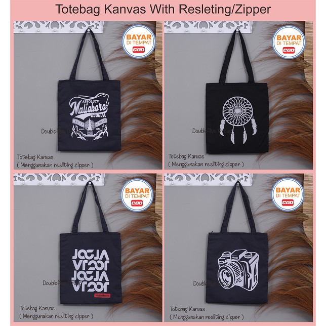 TOTE BAG WANITA TOTE BAG PRIA CANVAS MOTIF SABLON GOOD QUALITY WITH RESLETING