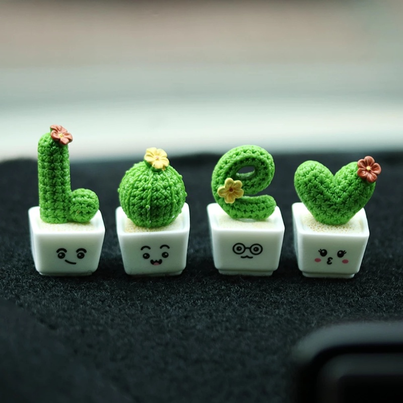 1Pc Miniature Succulent Plants Figurine Resin Cactus Potted for Room/Car Decor