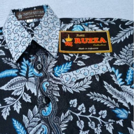 RUZZA Batik Anak Ukuran 0-15 Tahun Kemeja Motif Pari Blarak Biru Merah