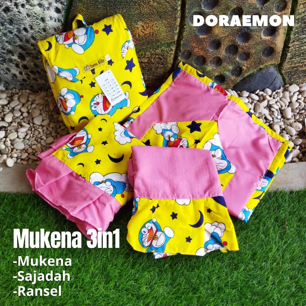 Mukena Anak 3 IN 1 Ada Sajadah Dan Ransel Usia 3 4 5 6 7 8 Tahun Bahan Katun Clodia Motif Kartun-5