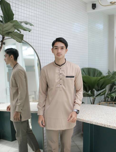 BAJU QURTA PRIA ADEM DAN BERKUALITAS PAKAIAN MUSLIM PRIA KOKO ABU HITAM PUTIH NAVY HIJAU BOTOL M L