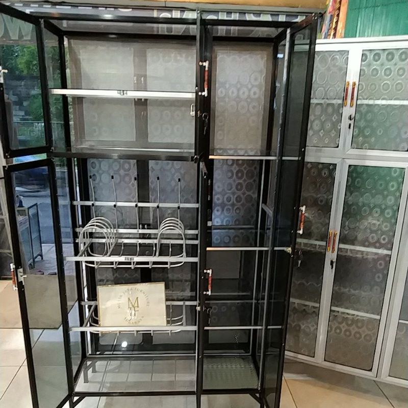 Rak Piring Dapur, Rak piring kaca Aluminium/Almini 5 Pintu