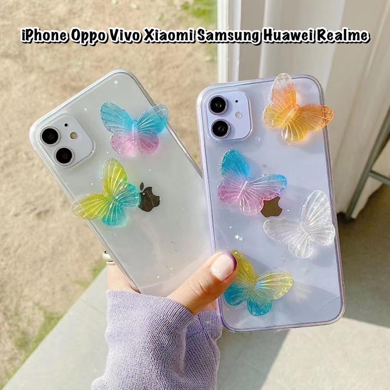 Butterfly 3D Case Iphone Oppo Vivo Xiaomi Samsung Huawei Realme A95 A32 A33 V23e V21 A53 2020 Redmi Note 4 5 6 7 8 9 10 Pro Reno 2f 5f