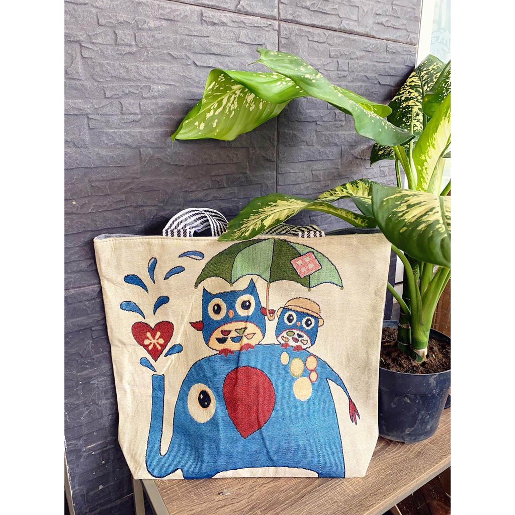 AZ Tas Rajut Bordir Tote Bag Import Bahan Tebal Premium 3D