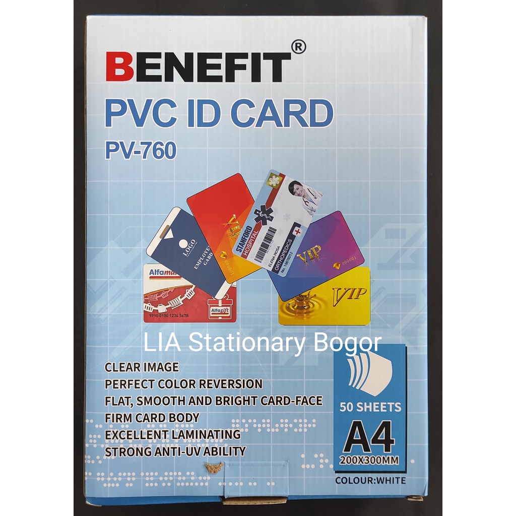 PVC ID Card A4 Bahan Kartu Nama / Kartu Vaksin Merk Benefit - 50 Set