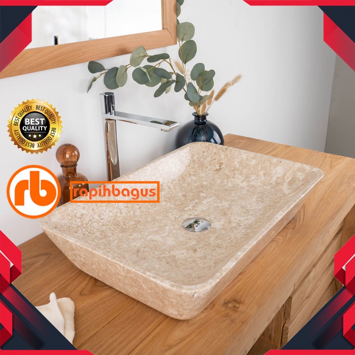 wastafel batu marmer model kotak minimalis dinding halus glossy bak cuci tangan bathroom marble sink