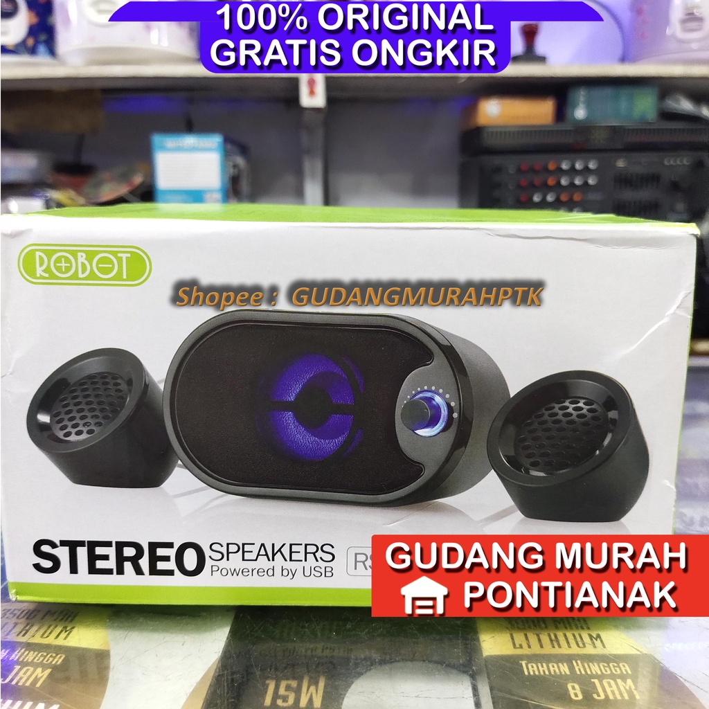 Robot RS170 Stereo Speaker with LED Black untuk PC Computer komputer