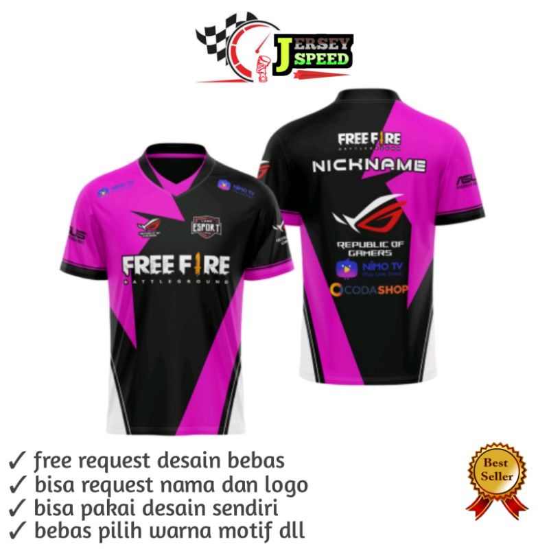 Jersey gaming anak&dewasa  free fire, ML,pubg costom free desain suka suka full printing